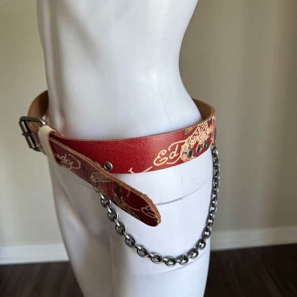 Vintage Y2K Ed Hardy Kill Slowly Embroidered Chain Belt Red main image 7